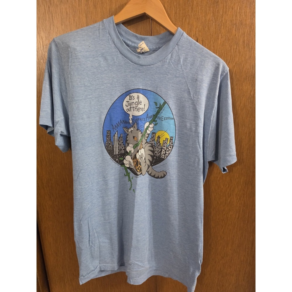 Vintage 80s Its A Jungle Out There Cat Raglan T Shirt Super Shirts USA Graphic L